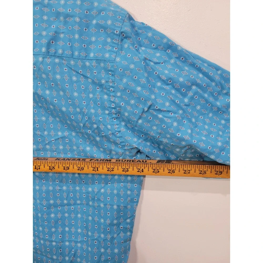 Wrangler Mens Blue Geometric Diamond Print Short Sleeve Button Down‎ Shirt XLT